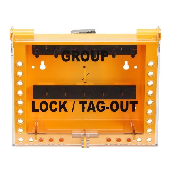 26 Lock Wall Mounted Group Lockout Tagout Box, Empty Yellow, Brady, Mfr#: GLB26